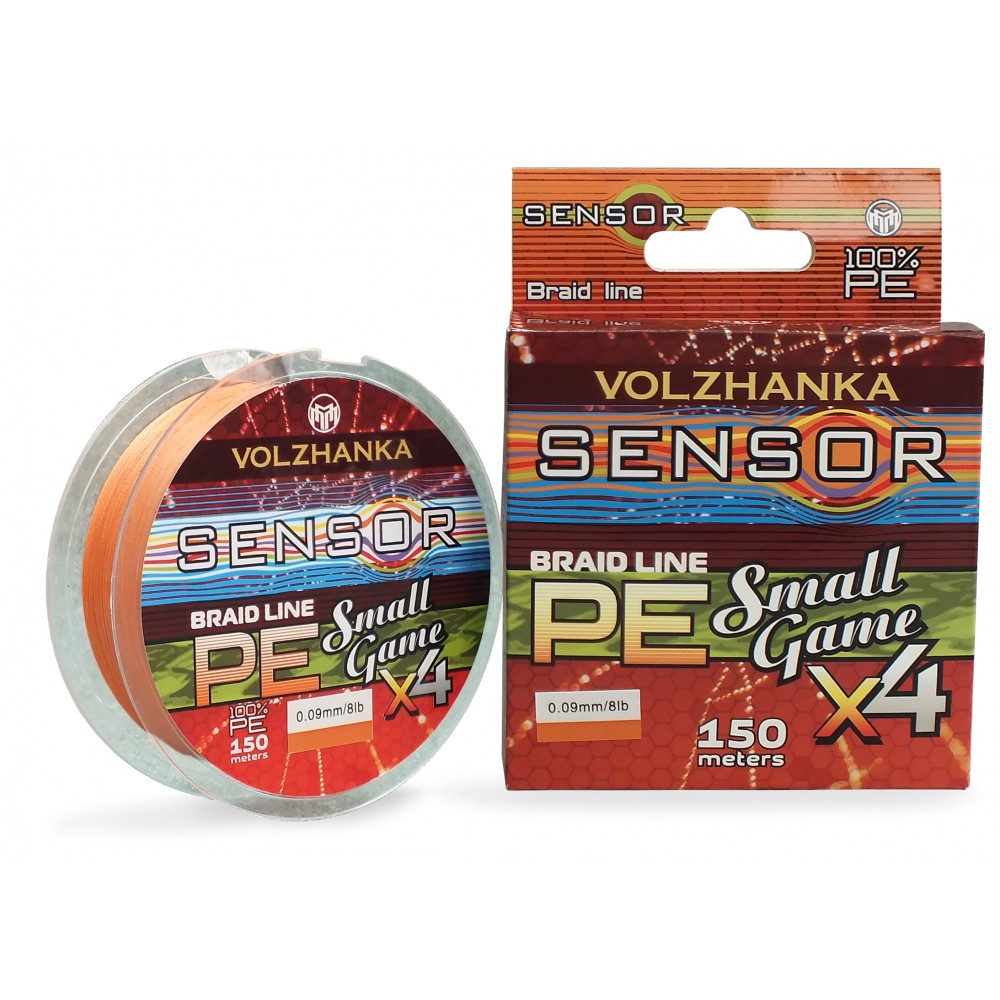 Леска плетеная Волжанка Sensor Small Game X4 150м/0.09мм 8Lb цв. оранжевый